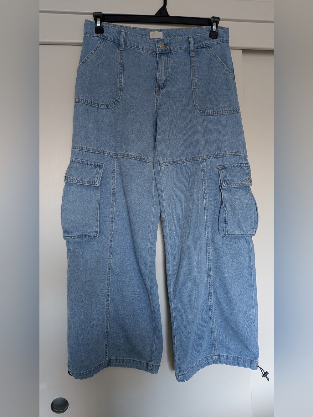 Light Blue Wide Leg Denim Cargo Jeans Junios 5/27